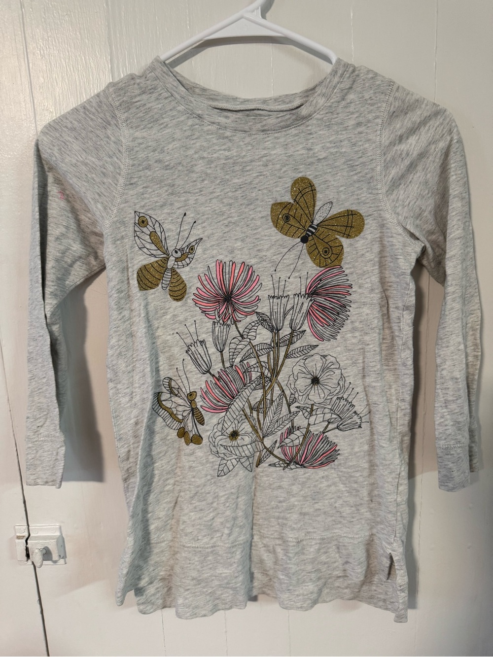 OshKosh B'gosh Heather Gray Floral & Butterfly Long Sleeve Tee
